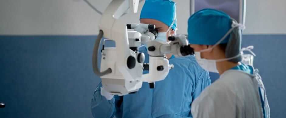 Surgeons working during laser eye surgery